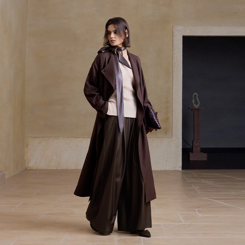 AEL原创设计感外套2025雅丹老钱风中长款收腰系风衣赫本风连衣裙