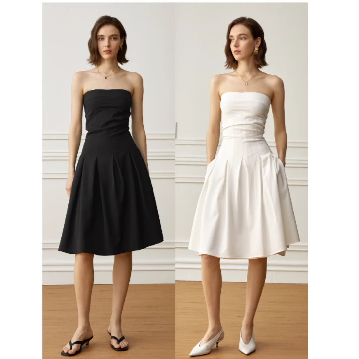 AEL_Studio原创定制极简风修身抹胸连衣裙 23134