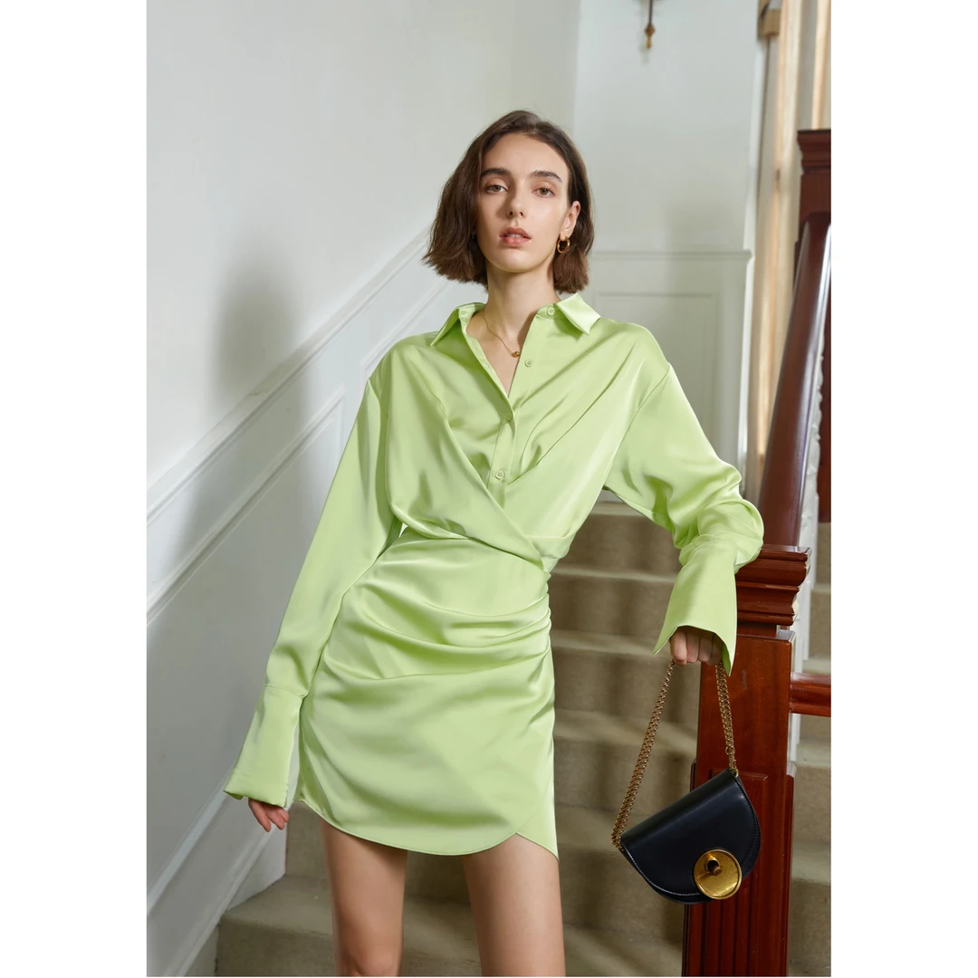 【售完不补】AEL原创氛围感不规则褶皱收腰衬衫连衣裙高级感21082