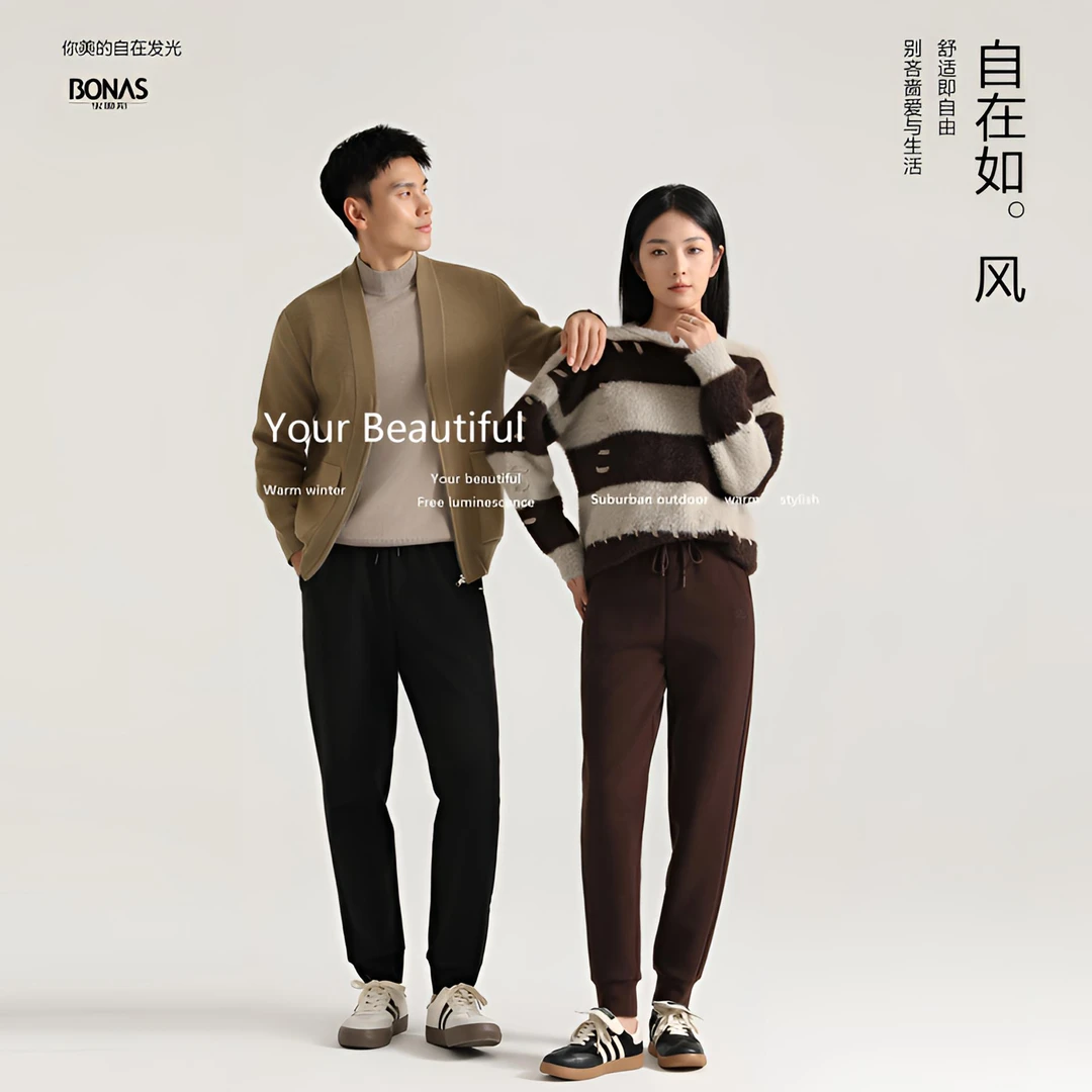 【五四严选】宝娜斯新休闲加绒加厚光能裤情侣款宽松防风裤子82719