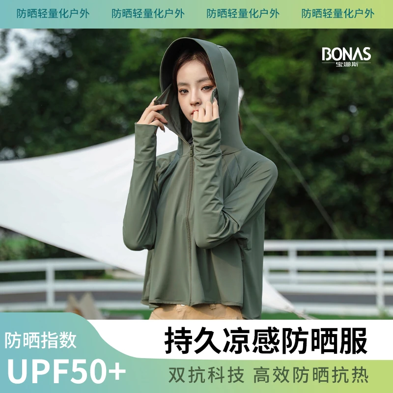 宝娜斯2024新款户外黑胶加大帽檐防晒衣2315-F