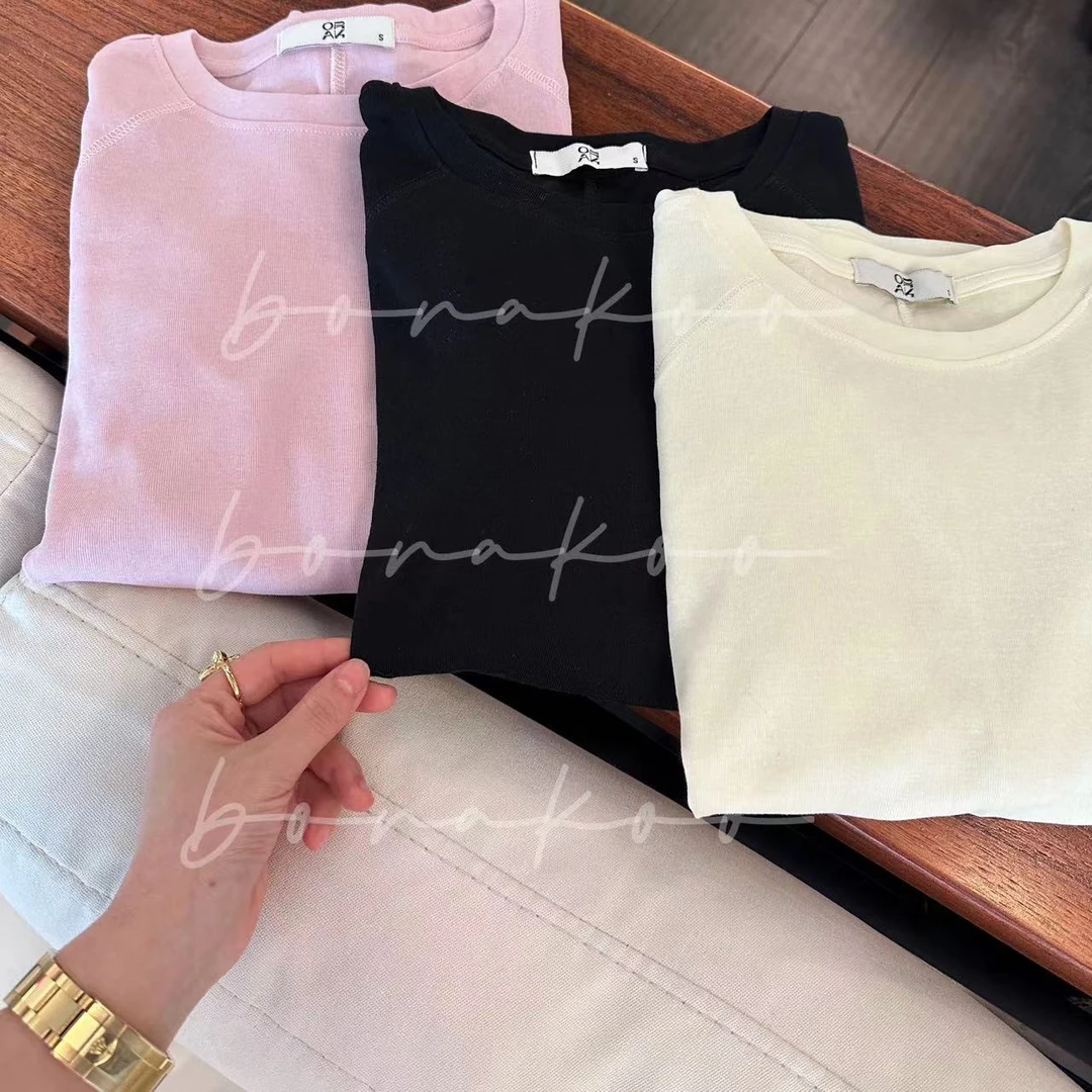 【BORAKOO】~黑/米圆弧下摆显瘦韩版打底衫