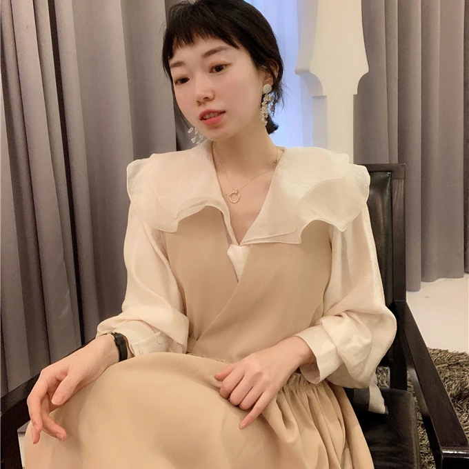 【BORAKOO】【】~杏色V领花苞背心连衣裙