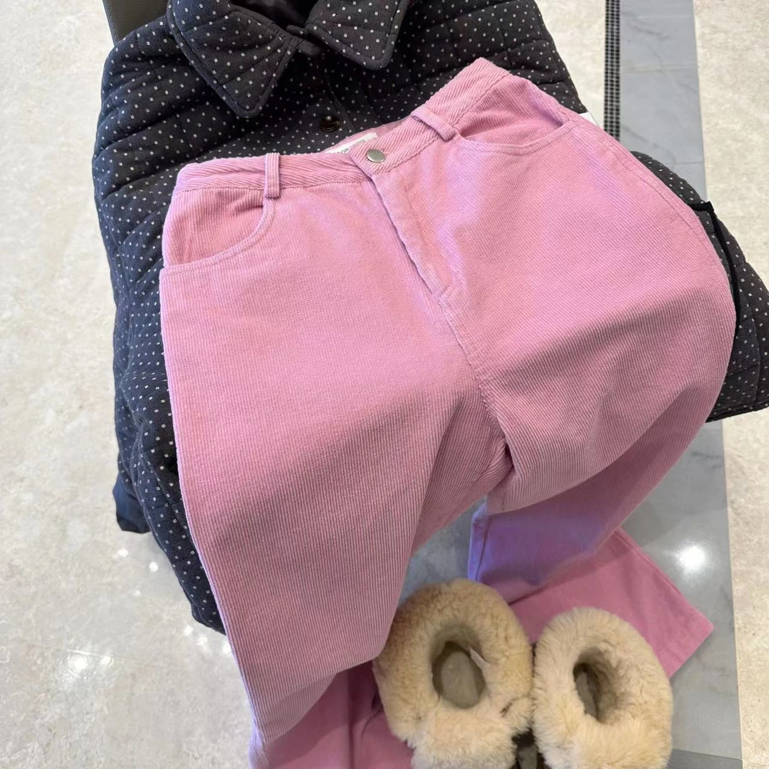 【BORAKOO】私服~樱粉色条绒九分休闲裤