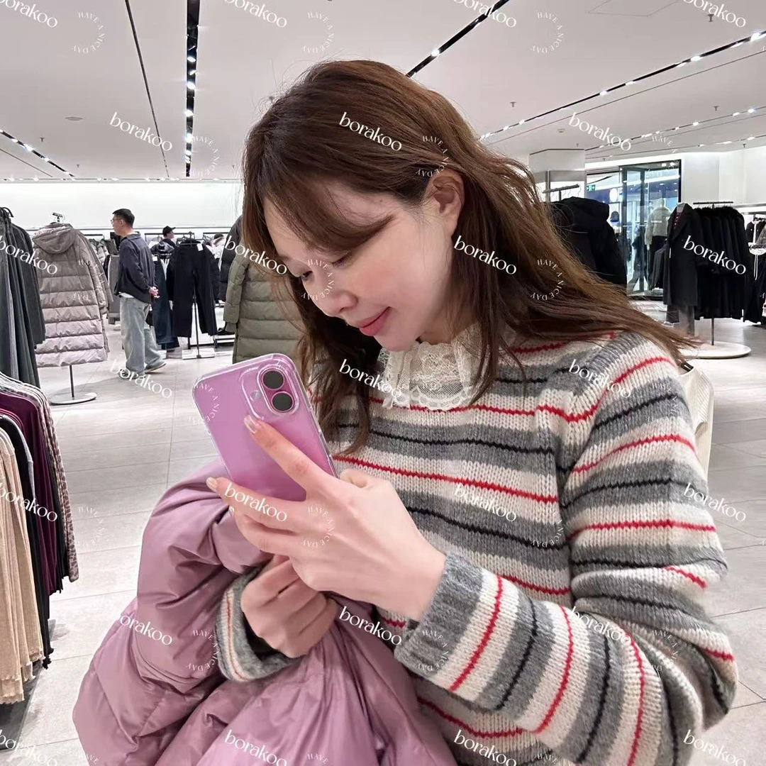 韩国【BORAKOO】东大门代购条纹圆领毛衣