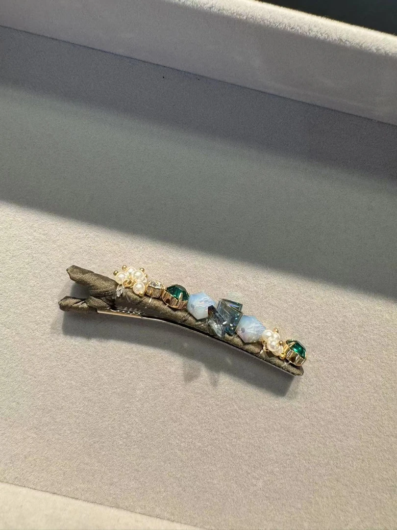 【BORAKOO】东大门代购正品 绿色琉璃珍珠钻发夹