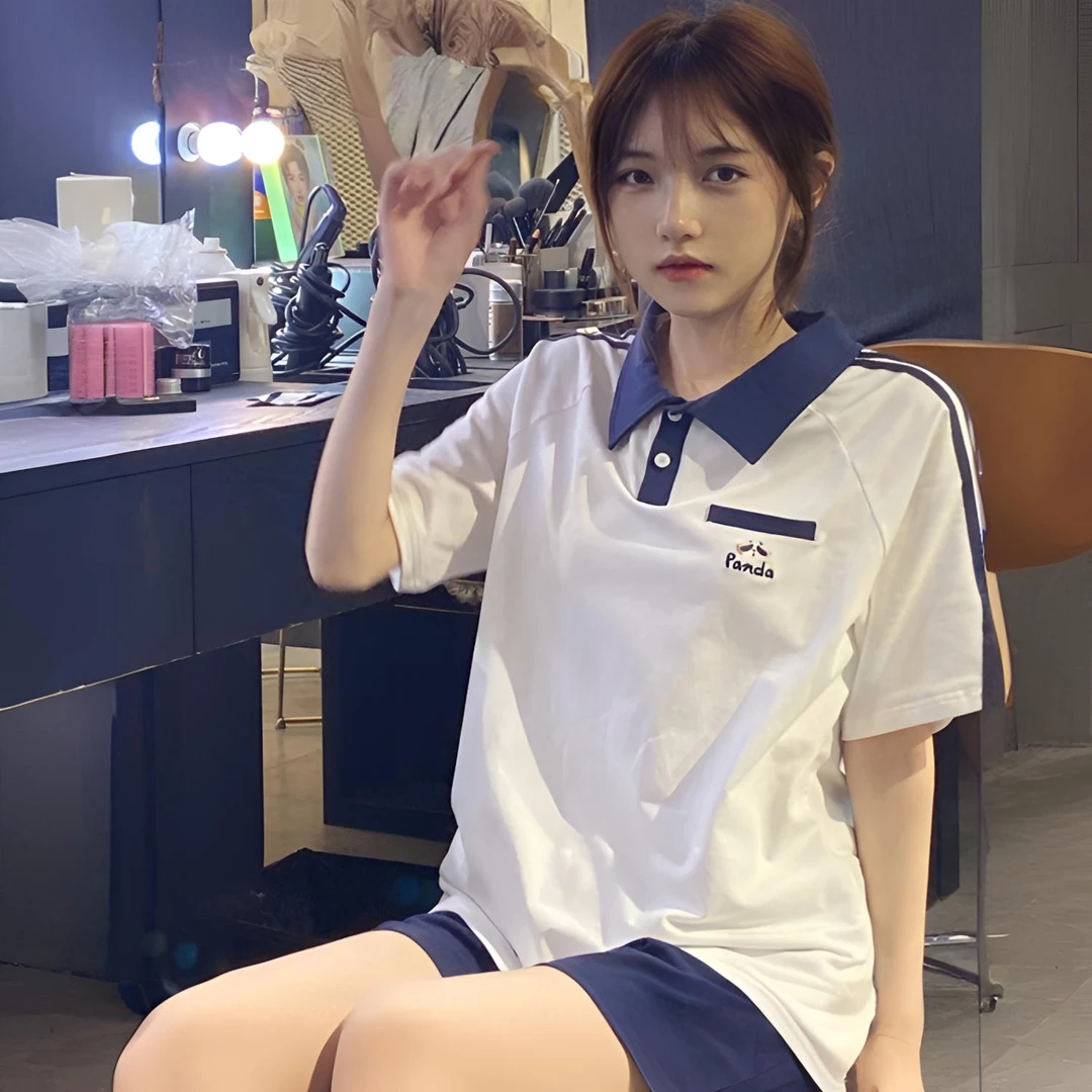 2025夏天套装学院风新款翻领运动套装短裤女学生初中生两件套