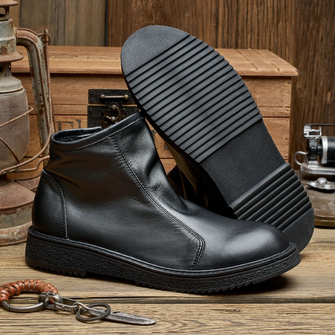 男士休闲切尔西短靴加绒百搭时尚马丁靴真皮冬季短筒皮鞋