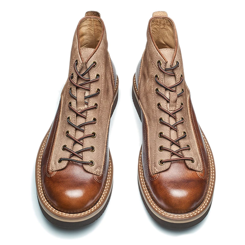 美式复古马丁靴男士真皮手工潮鞋中帮阿美咔叽工装靴时尚百搭男鞋