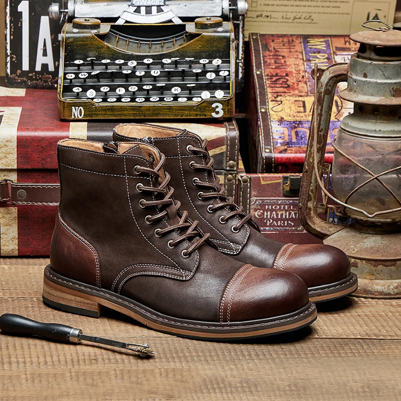 头层牛皮伞兵靴工装靴8111男士秋冬美式复古百搭机车靴高帮马丁靴