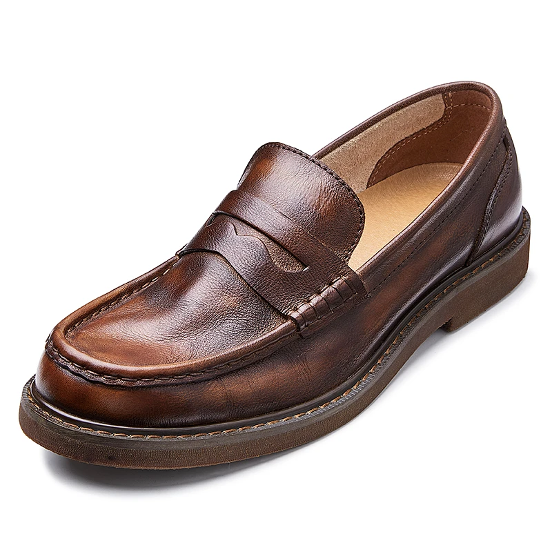 头层牛皮男士休闲乐福鞋英伦风商务休闲百搭真皮一脚蹬软底皮鞋