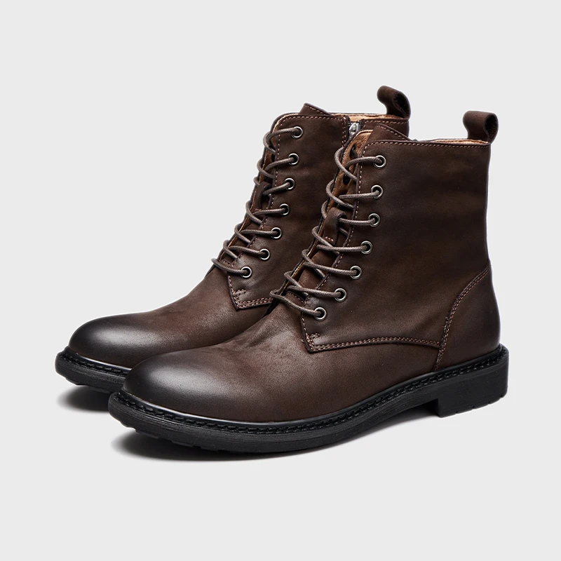 真皮马丁靴男高帮时尚休闲百搭靴子复古工装秋冬中帮户外男鞋男款