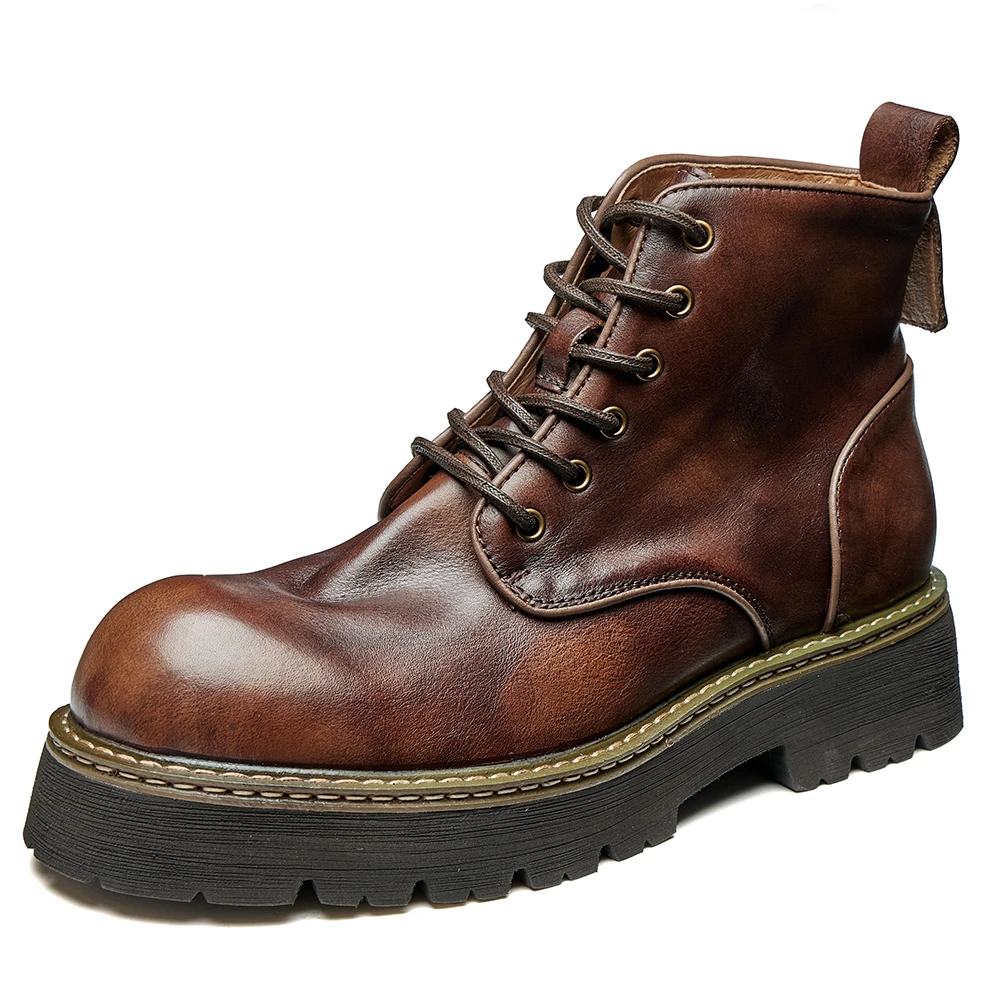马丁靴男英伦风复古真皮高帮厚底时尚棕色中帮工装靴秋冬加绒男款