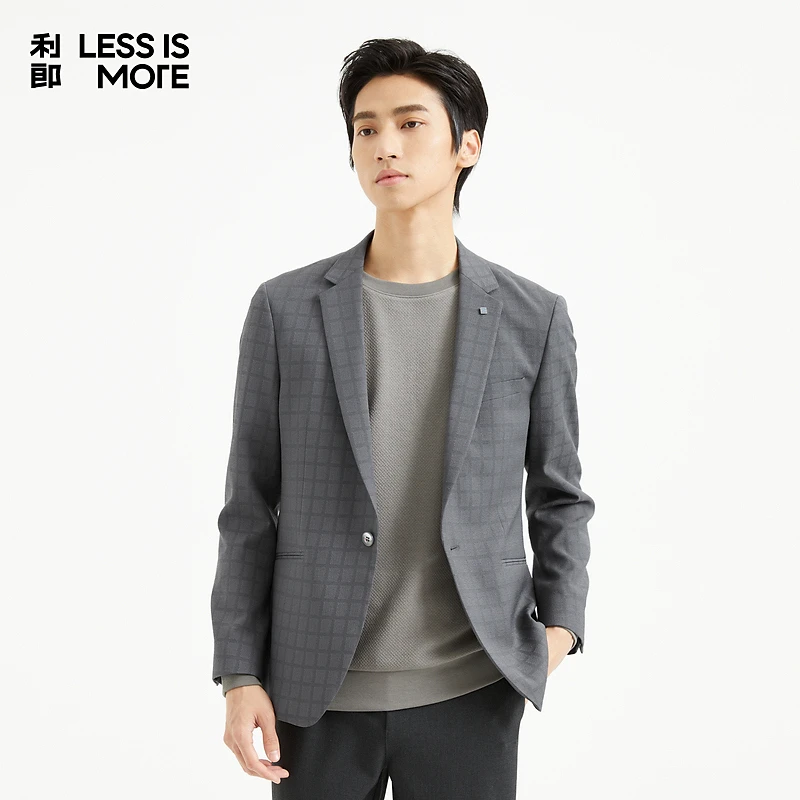 [简洁利落]利郎LESSISMORE条形格纹单西挺括有型商务通勤休闲外套