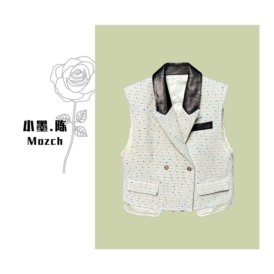 【小黑家】54高端YM小香粗纺呢拼Z皮温柔减龄百搭马甲