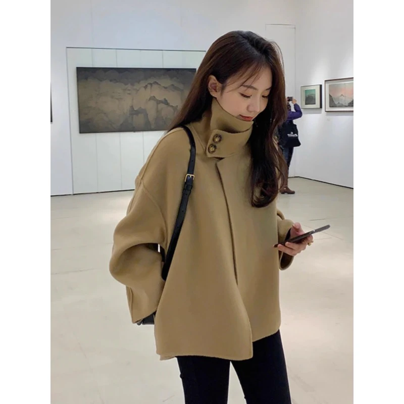 YBN6782休闲双面呢大衣女短款新款秋冬高端小香风宽松小个子外套