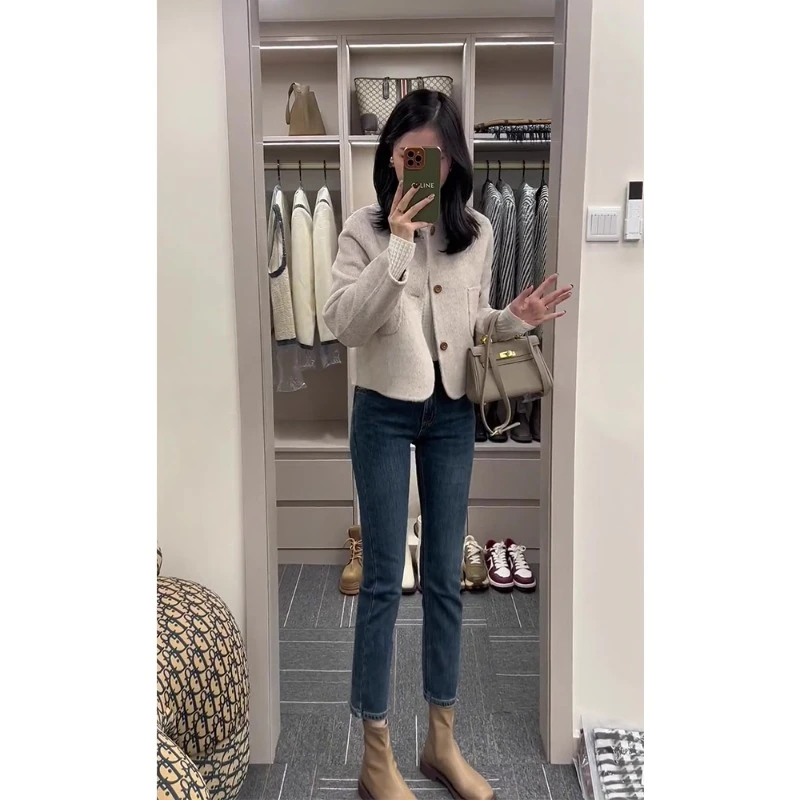 QDA5293秋冬季新款小香风法式独特别致呢子高级感短款毛呢外套女