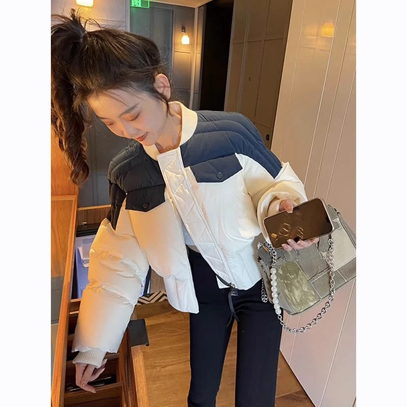 YBN8650秋冬季新款高级拼接棉服短外套女高级感小个子加厚棉衣