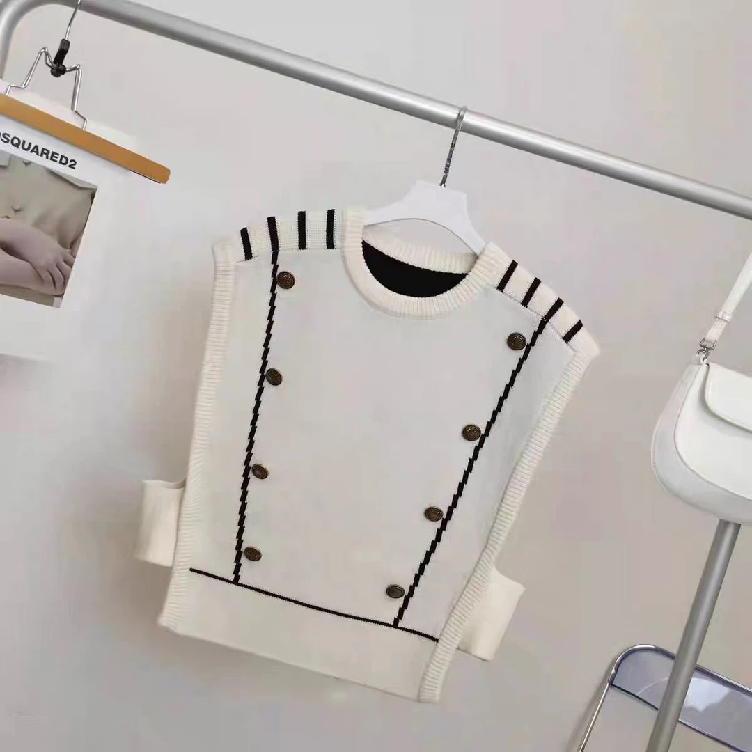 PSA2271-D法式气质简约时尚百搭洋气套头无袖针织马甲