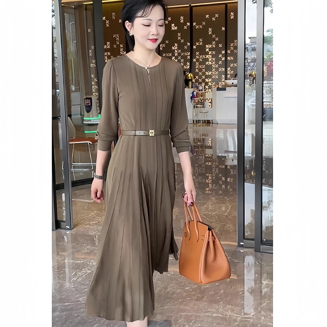 QDA4936秋装新款2024法式高级感长裙别致独特收腰长袖连衣裙子女