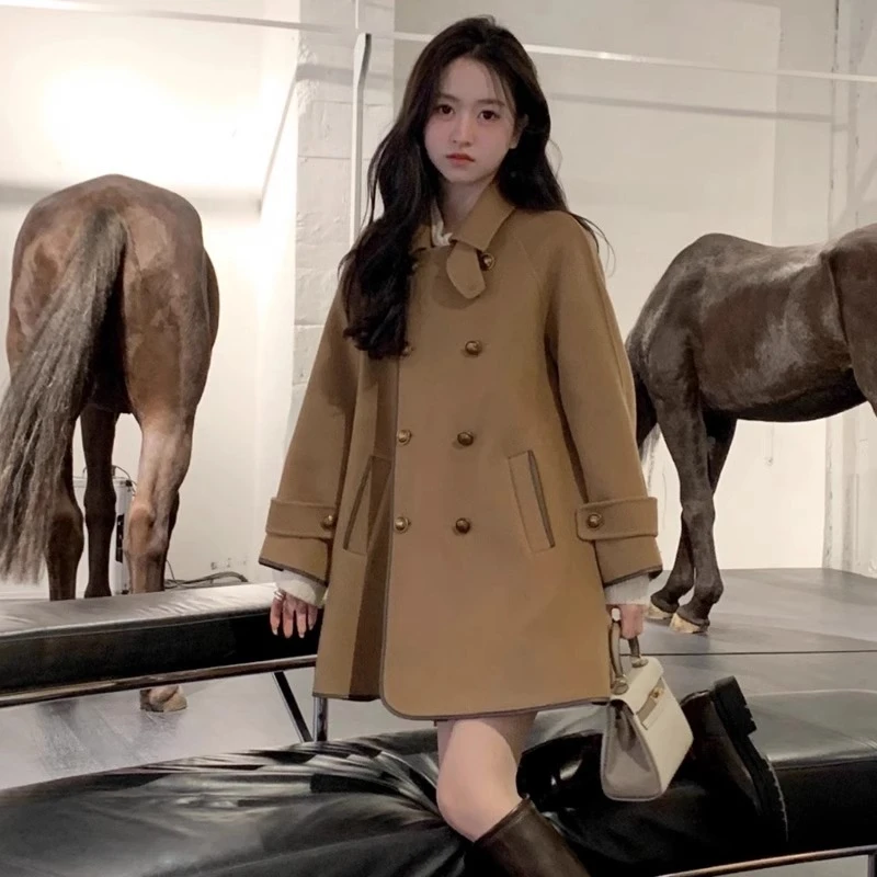 YBN6781秋冬季新款女装时尚百搭韩系毛呢外套女小个子加厚大衣