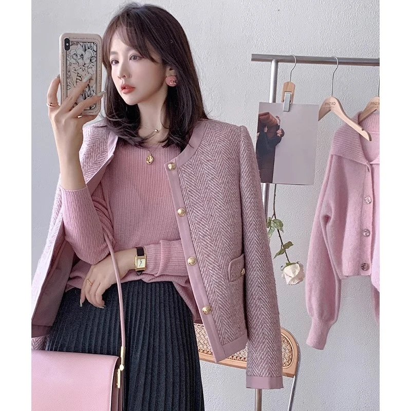 YBN7632粉色小香风外套女秋季2024新款高级感小个子短款修身上衣