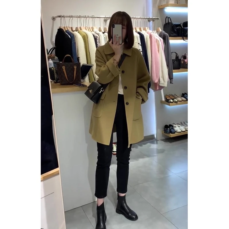 QDA5393呢子大衣小个子韩系高级感赫本风中长款毛呢外套女秋冬季