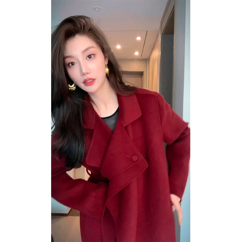 QDA5497小香风毛呢外套女2024冬季新款小个子中长款双面呢子大衣