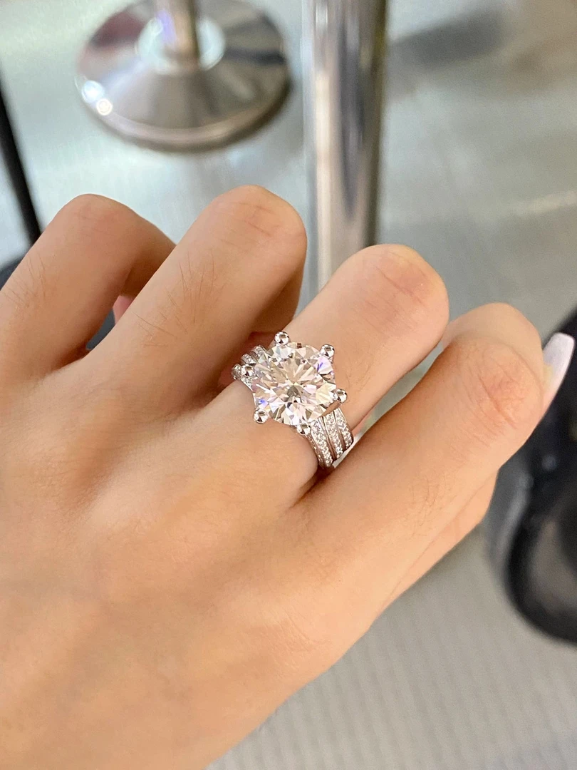 【三世情缘】3克拉-5克拉/莫桑石925银女戒豪镶七夕礼物送人