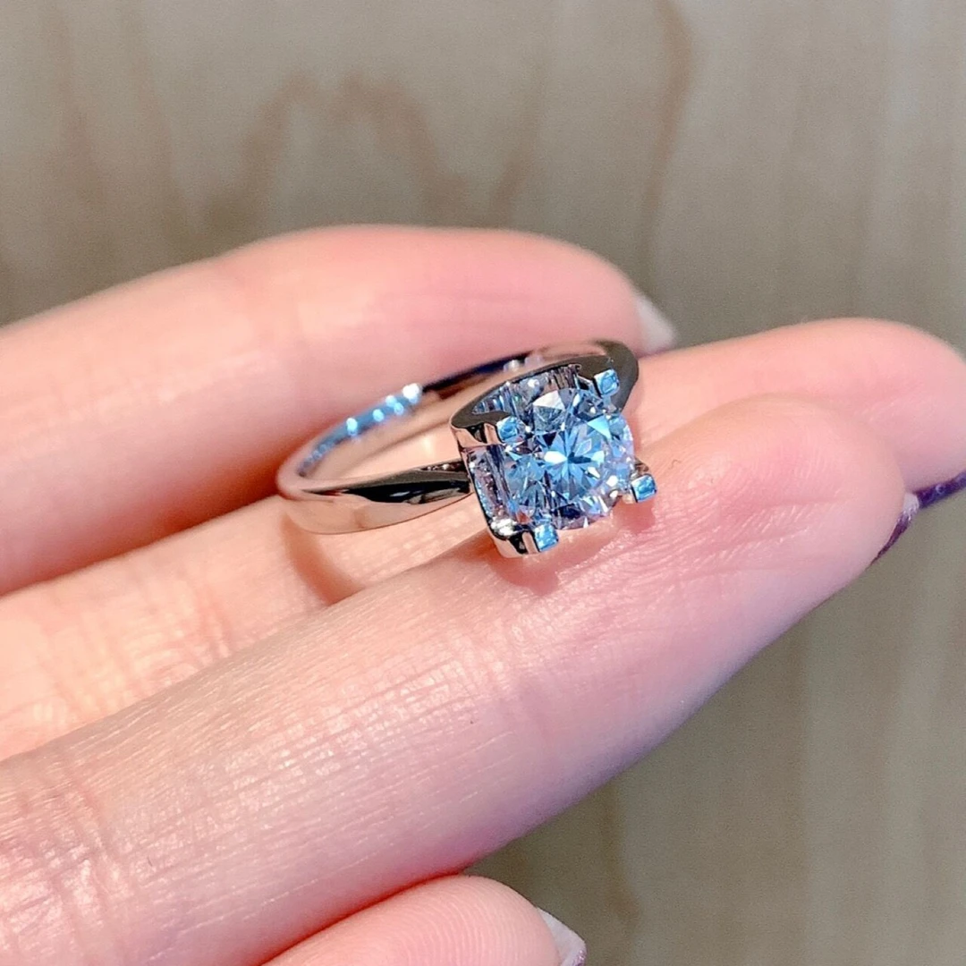 【光板牛头】0.5克拉-5克拉/莫桑石925银高端闭口女戒情人节礼物