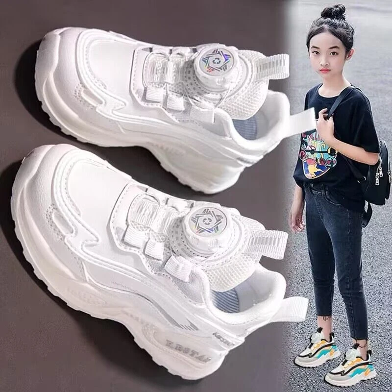 回力瑞男女童鞋旋转纽扣小白鞋春秋款儿童运动鞋中大童女孩老爹鞋