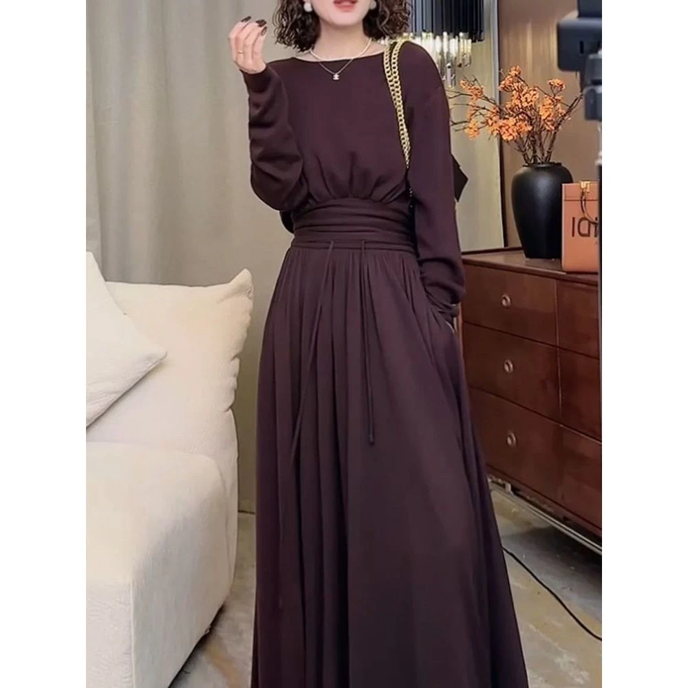 时尚新款2024秋高级气质纯色长袖上衣配半裙两件套