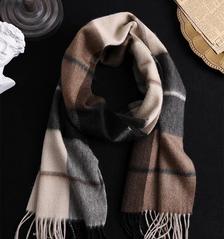 【高档男士送礼围巾】饼哥推荐羊毛围巾百搭保暖格子秋冬季