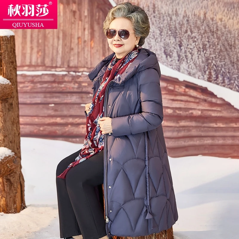 老人冬款中老年人妈妈装连帽羽绒服女奶奶冬装60岁70岁老太太外套