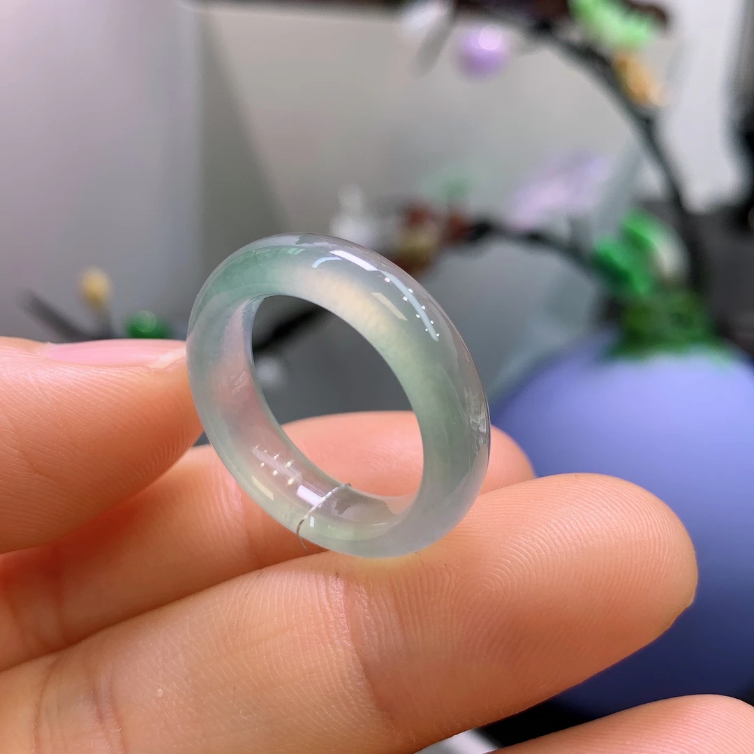 16圈口缅甸天然翡翠A货冰芙蓉绿戒指A97#