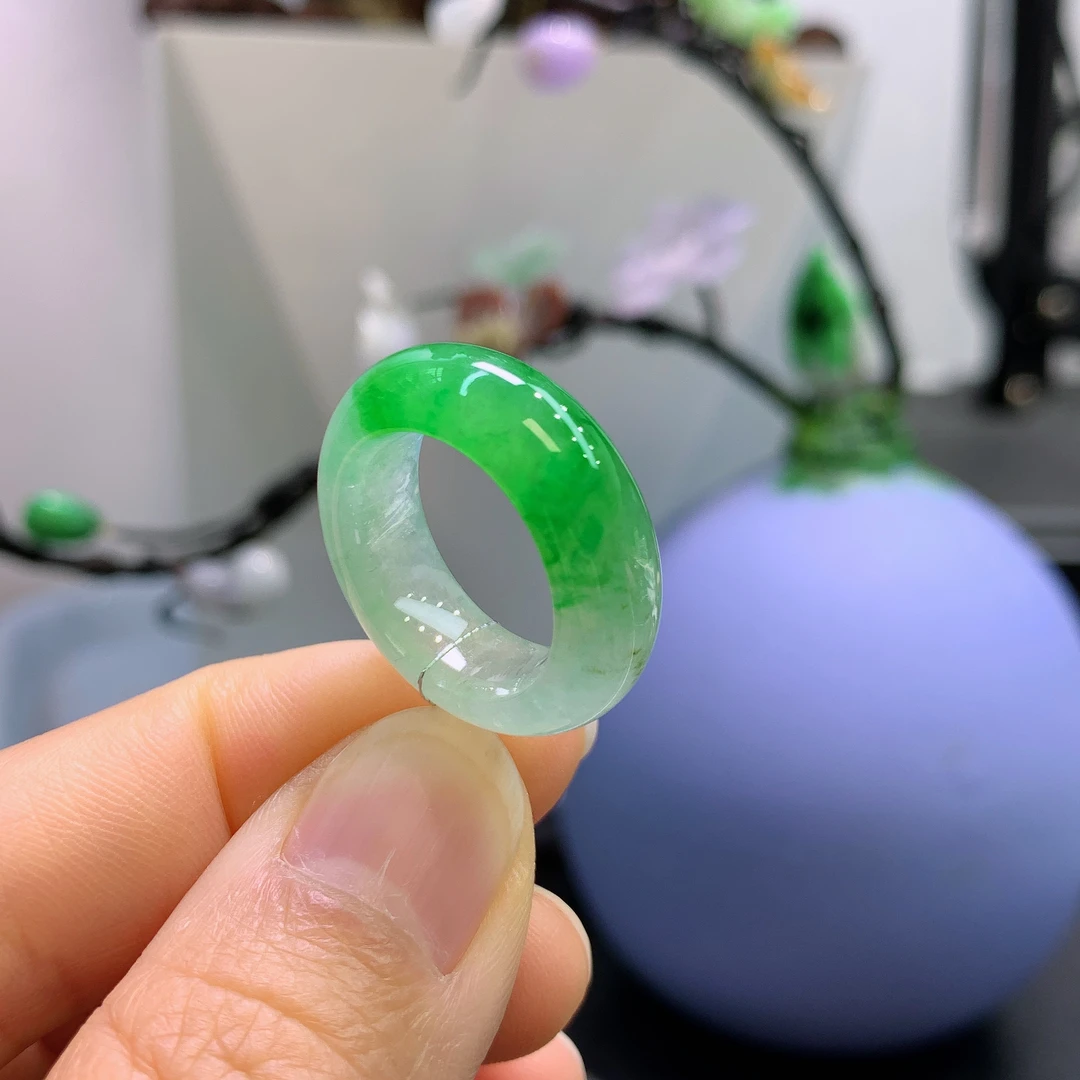 11圈口缅甸天然翡翠A货宽版冰阳绿戒指291#