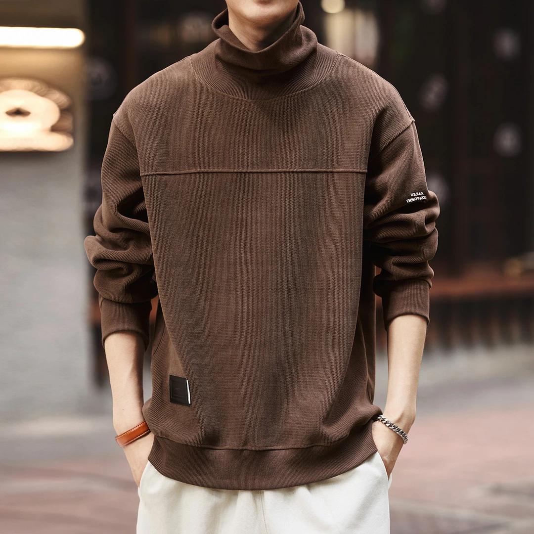 男款美式高级感高领雪尼尔男士卫衣秋冬款大码灯芯绒长袖打底衫