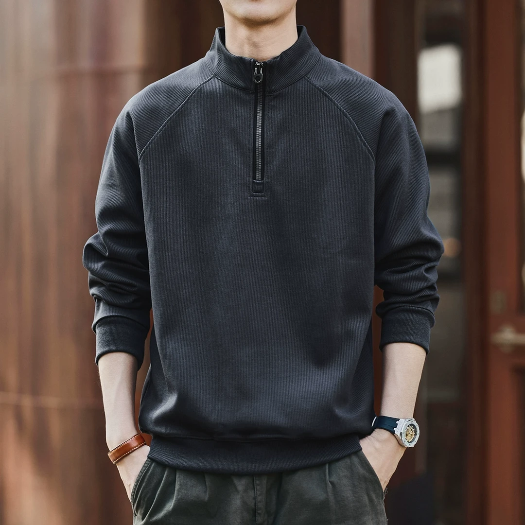 男款美式复古半拉链立领卫衣男秋冬季潮牌宽松休闲加绒运动外套