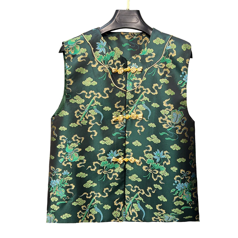 新中式宋锦提花马甲背心女2024秋季新款国风坎肩复古马夹上衣