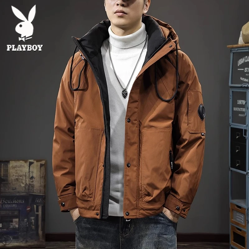 花花公子2025冬季户外工装羽绒服男连帽冲锋外套90白鸭绒保暖防寒