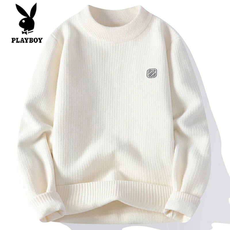 花花公子新款内搭宽松潮流雪尼尔半高领毛衣男冬季百搭中领打底衫