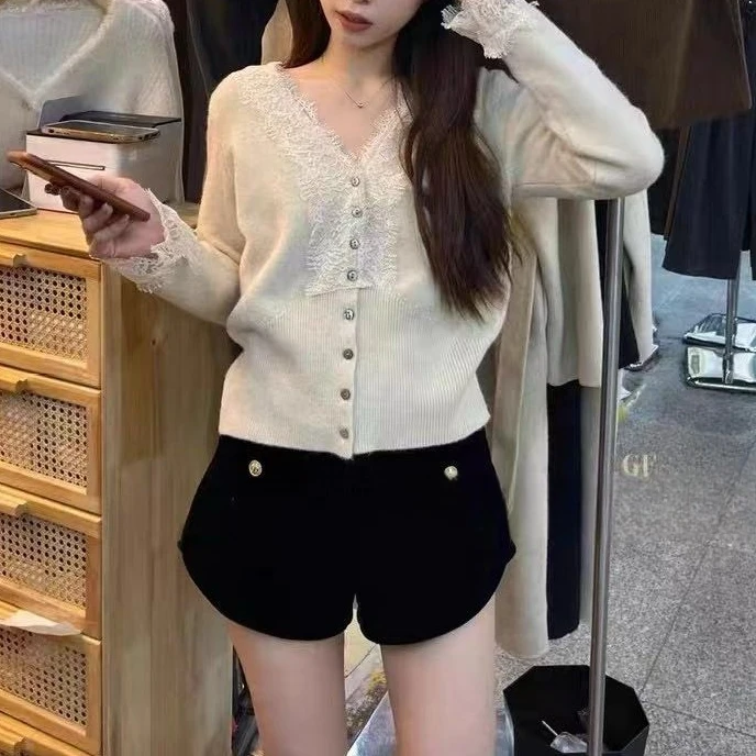 NICE圈圈、蕾丝领收腰毛衣开衫纯欲高级感毛衣A4610