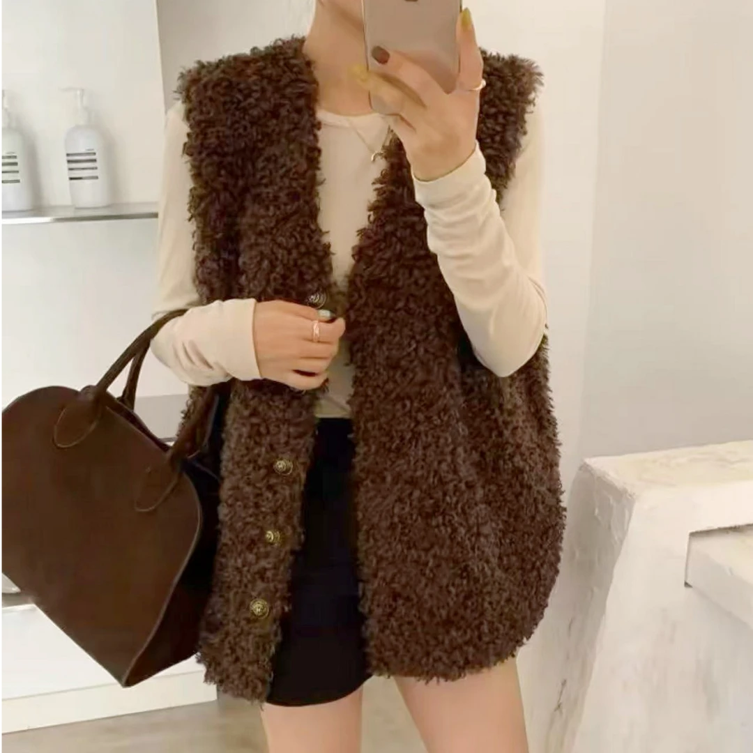 NICE圈圈、羊羔毛马甲深V设计超百搭马甲A3166