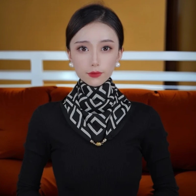 【四季】2024新款时尚潮流女士复古围巾女磁吸扣气质围脖保暖方巾