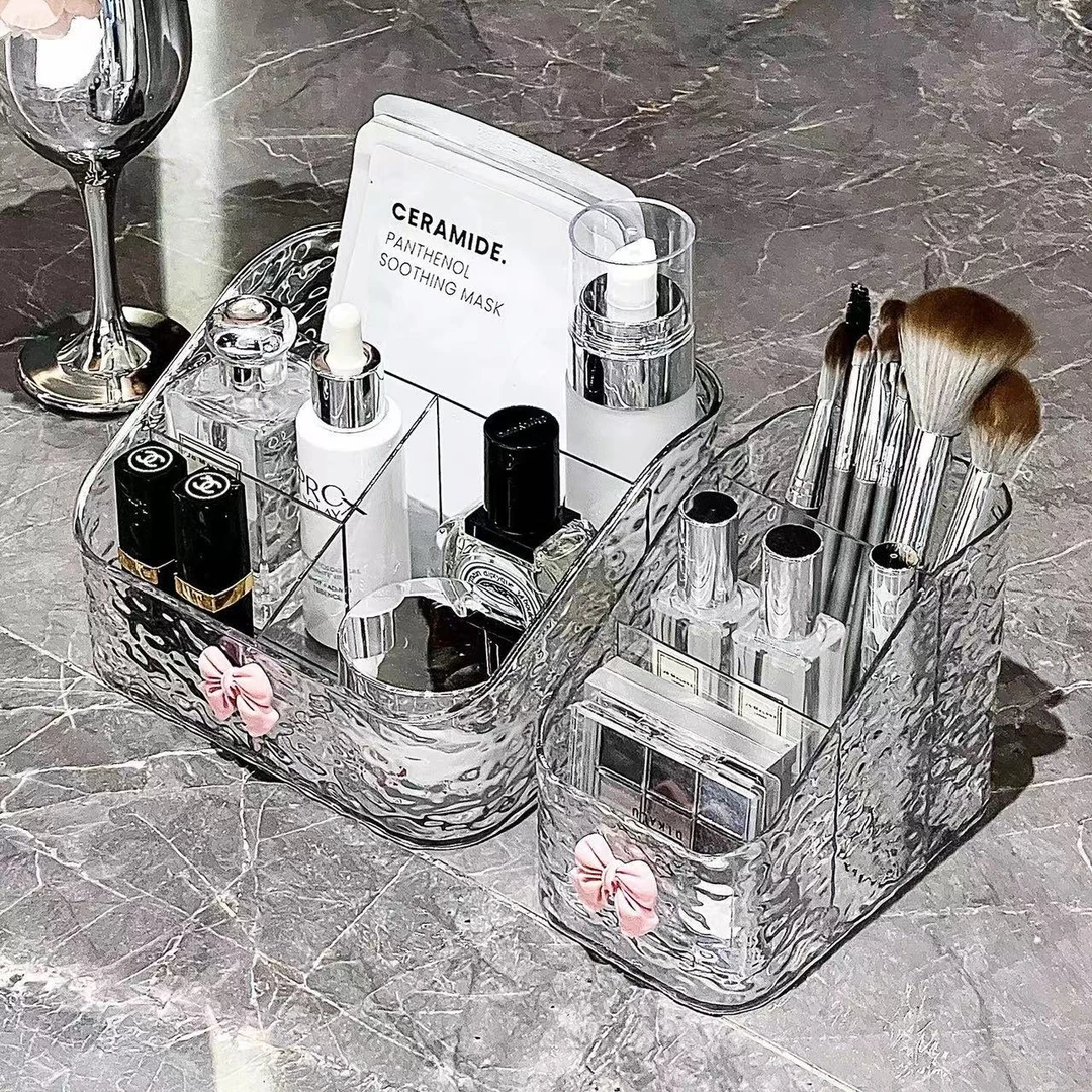 透明收纳盒化妆品桌面口红化妆刷护肤品笔筒化妆盒亚克力置物架筒