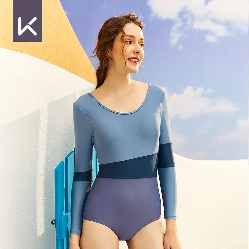 Keep泳衣女2025新款专业连体长袖性感显瘦保守遮肚游泳衣大码泳装
