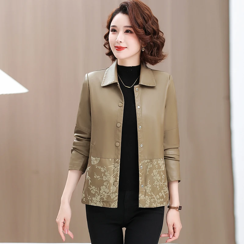 皮衣外套女洋气高贵女士时尚百搭服装中年妈妈春秋新款皮上衣长袖