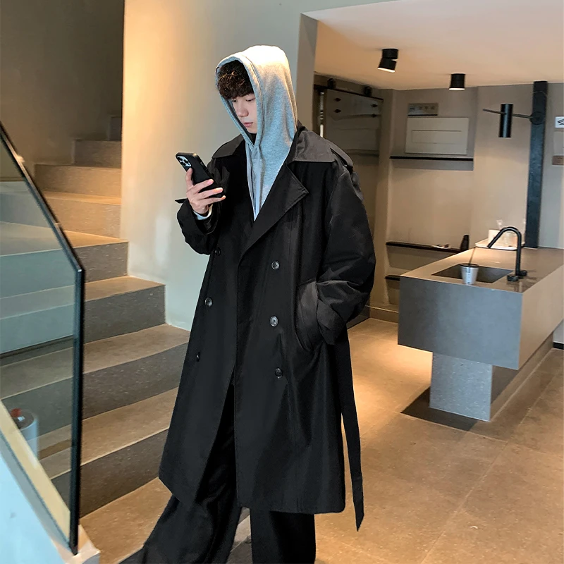秋季新款中长款风衣男潮流帅气韩系氛围感穿搭双排扣大衣外套