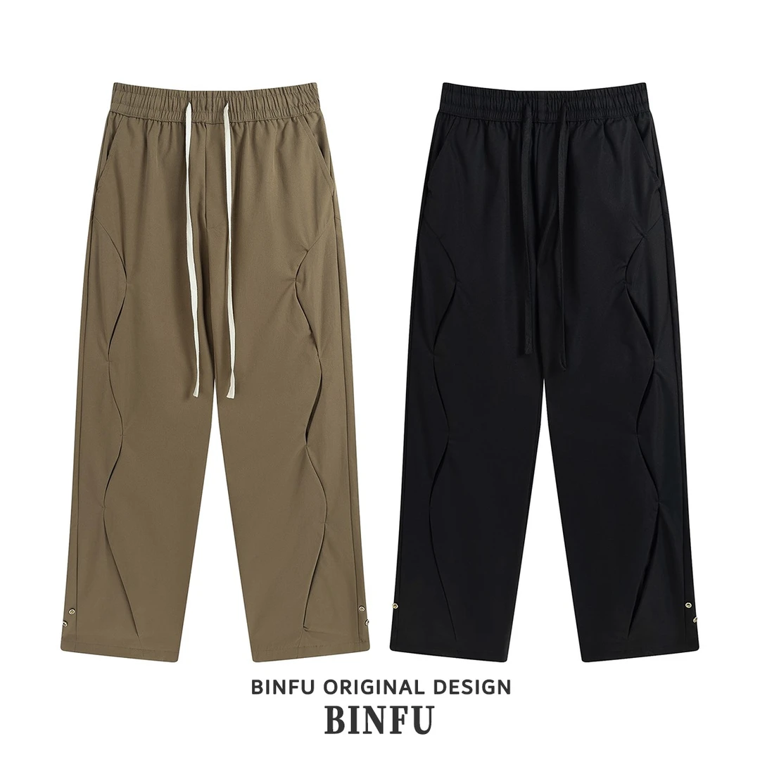 BINFU  新款美式复古风宽松微喇叭休闲长裤  高街男女阔腿长裤子