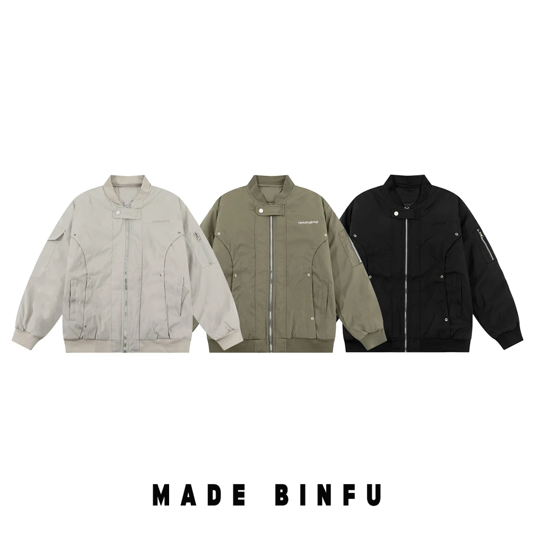 BINFU 冬装美式复古风机能风棒球服棉衣外套男女情侣装宽松棉服